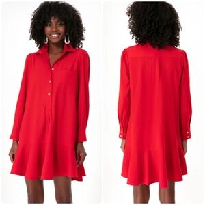Tuckernuck Red Crepe Callahan Shirt Dress Long Sleeve Size XL